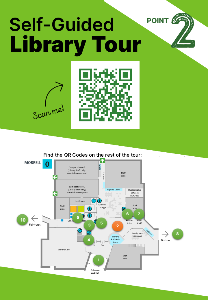 Poster showing Library Point 2 with a QR code